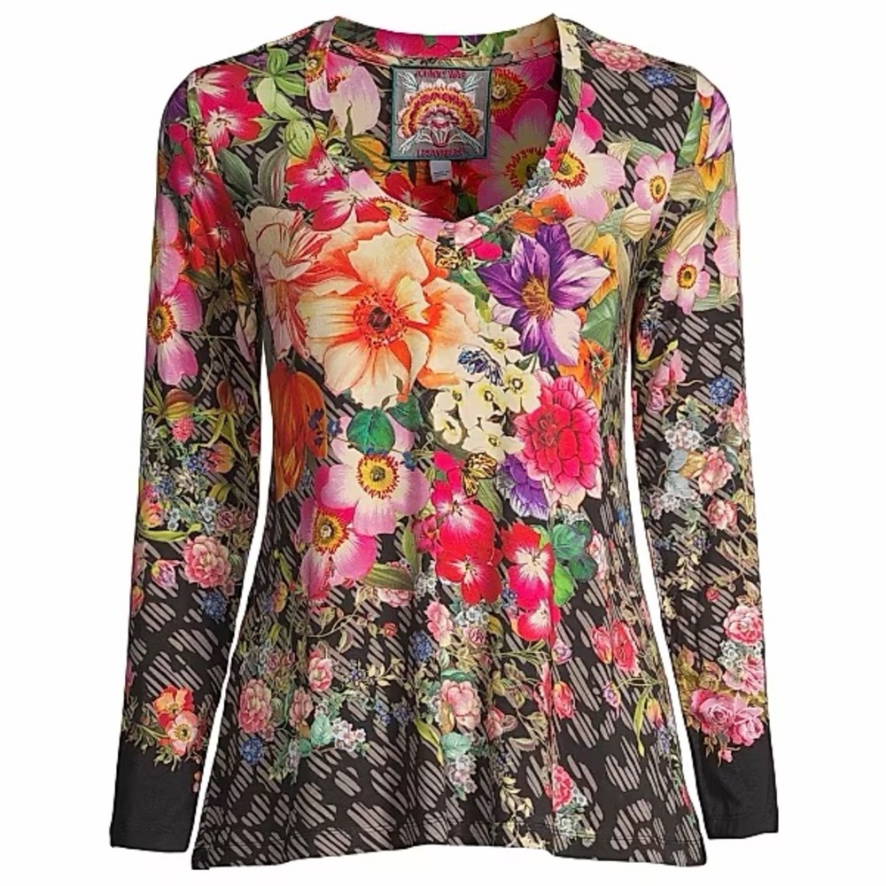 Johnny Was Rosey Rain Favorite V-neck Swing Tee - Picture 6 of 6
